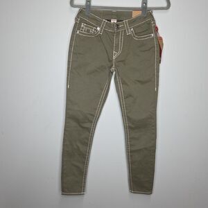 Nwt True Religion Women’s Sz 27 Militant Green Curvy Skinny Jeans Super Stretch